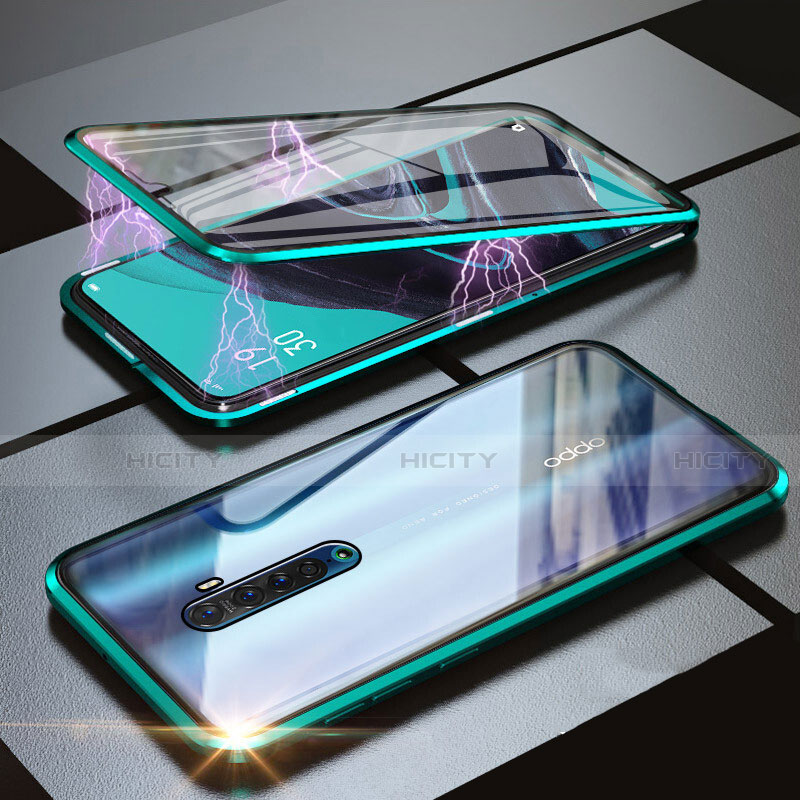 Coque Rebord Bumper Luxe Aluminum Metal Miroir 360 Degres Housse Etui Aimant M05 pour Oppo Reno2 Vert Plus