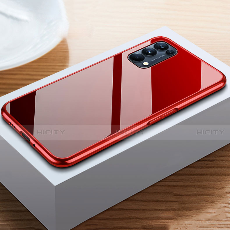 Coque Rebord Bumper Luxe Aluminum Metal Miroir 360 Degres Housse Etui Aimant M05 pour Oppo Reno5 5G Rouge et Noir Plus