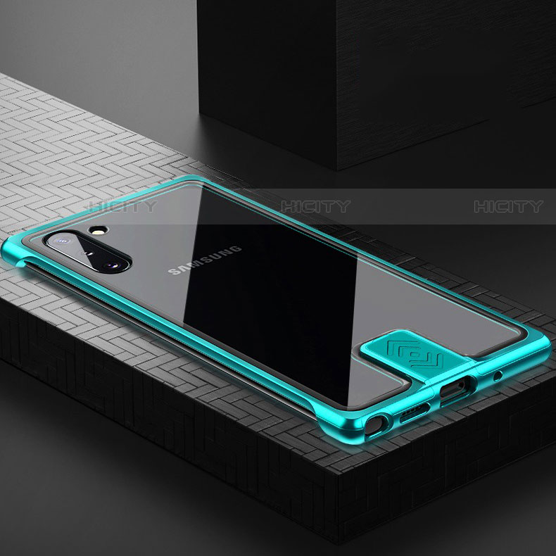 Coque Rebord Bumper Luxe Aluminum Metal Miroir 360 Degres Housse Etui Aimant M05 pour Samsung Galaxy Note 10 Cyan Plus