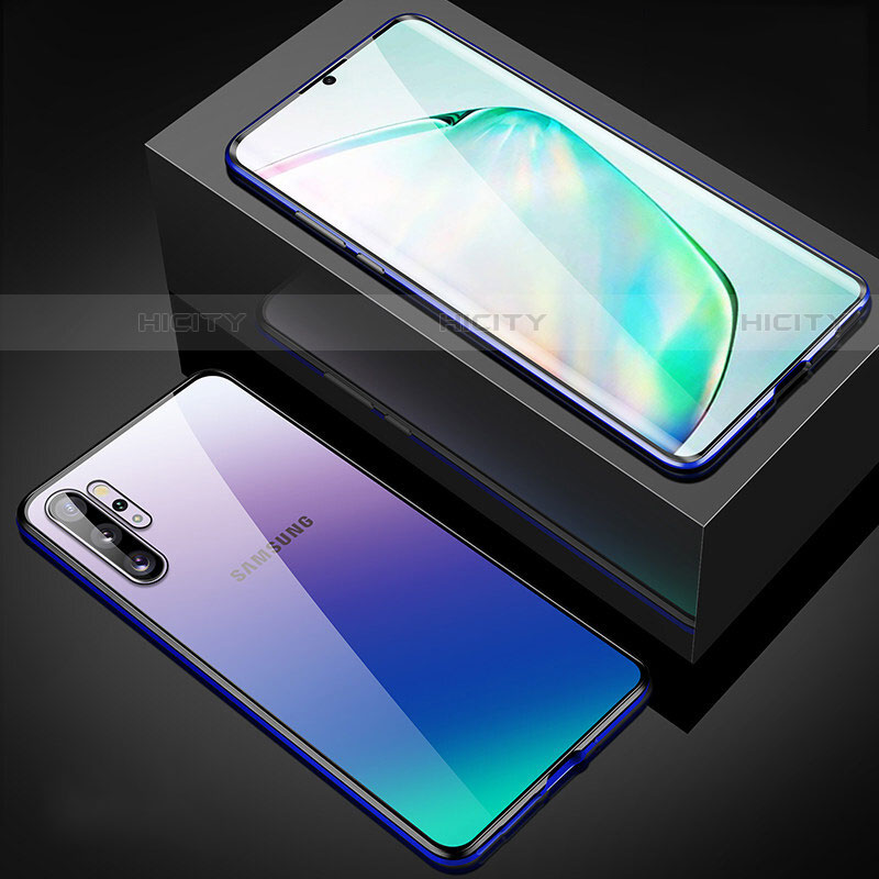 Coque Rebord Bumper Luxe Aluminum Metal Miroir 360 Degres Housse Etui Aimant M05 pour Samsung Galaxy Note 10 Plus 5G Bleu Plus