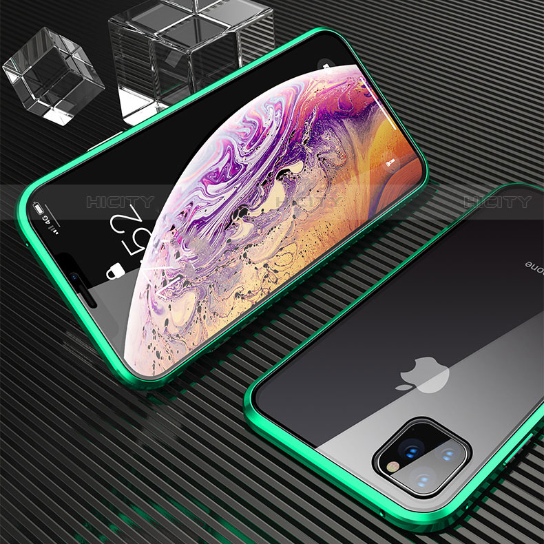 Coque Rebord Bumper Luxe Aluminum Metal Miroir 360 Degres Housse Etui Aimant M06 pour Apple iPhone 11 Pro Vert Plus