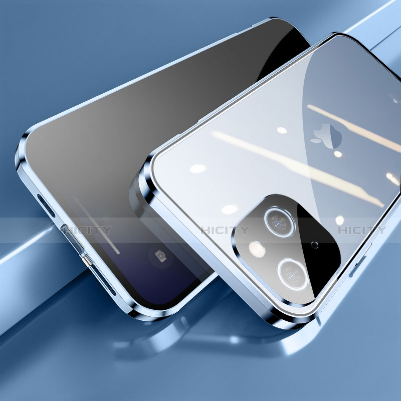 Coque Rebord Bumper Luxe Aluminum Metal Miroir 360 Degres Housse Etui Aimant M06 pour Apple iPhone 13 Bleu Plus