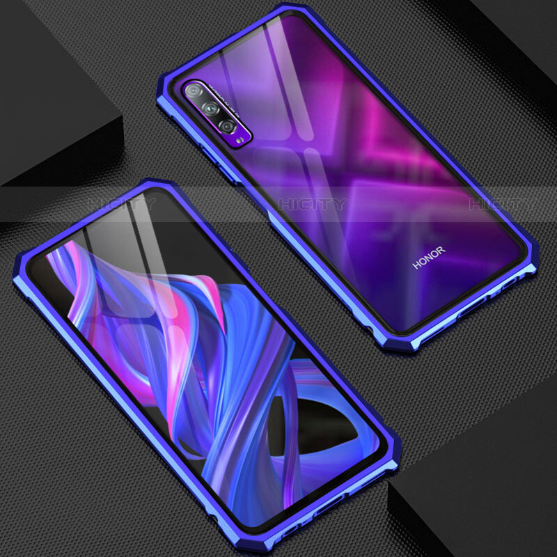 Coque Rebord Bumper Luxe Aluminum Metal Miroir 360 Degres Housse Etui Aimant M06 pour Huawei Y9s Bleu Plus