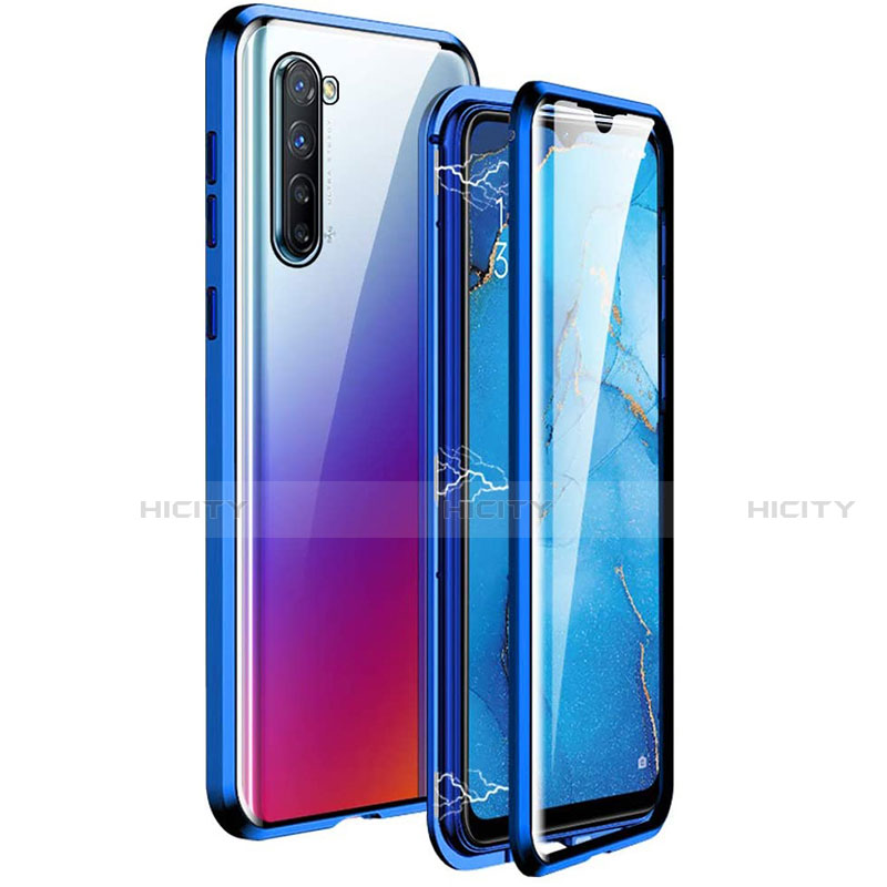 Coque Rebord Bumper Luxe Aluminum Metal Miroir 360 Degres Housse Etui Aimant M06 pour Oppo K7 5G Bleu Plus