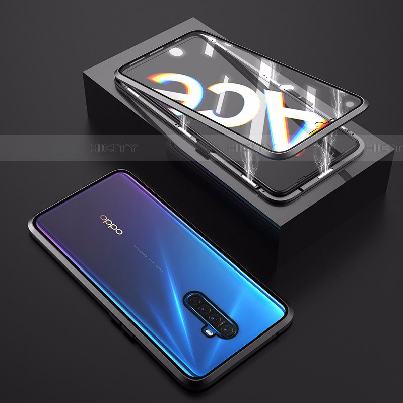 Coque Rebord Bumper Luxe Aluminum Metal Miroir 360 Degres Housse Etui Aimant M06 pour Oppo Reno Ace Noir Plus