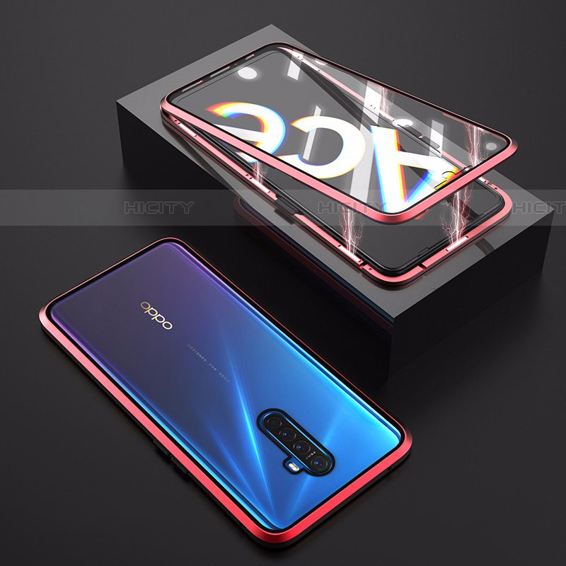 Coque Rebord Bumper Luxe Aluminum Metal Miroir 360 Degres Housse Etui Aimant M06 pour Oppo Reno Ace Rouge Plus