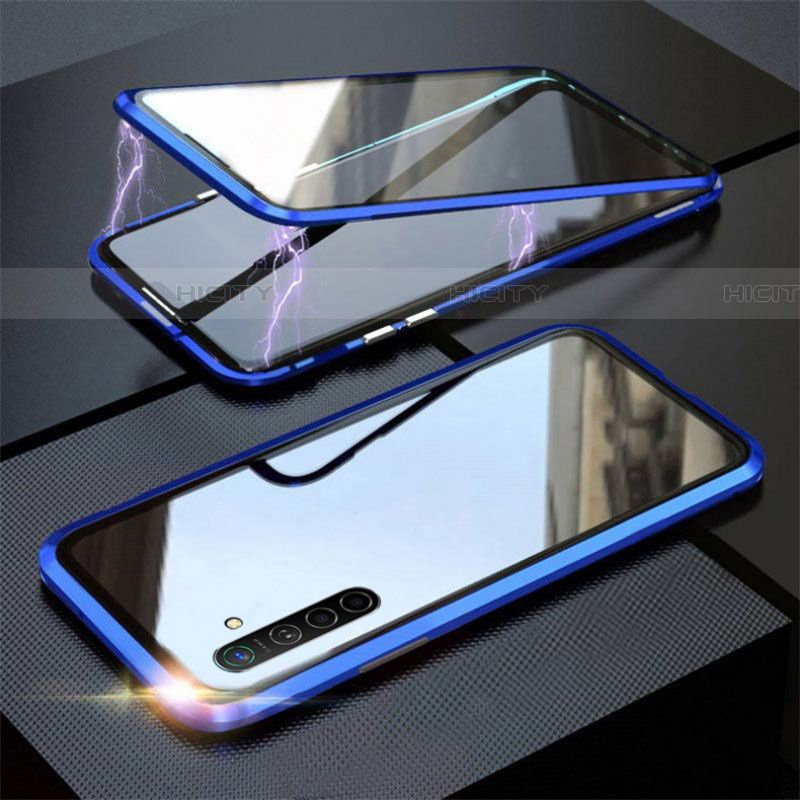 Coque Rebord Bumper Luxe Aluminum Metal Miroir 360 Degres Housse Etui Aimant M06 pour Realme XT Bleu Plus