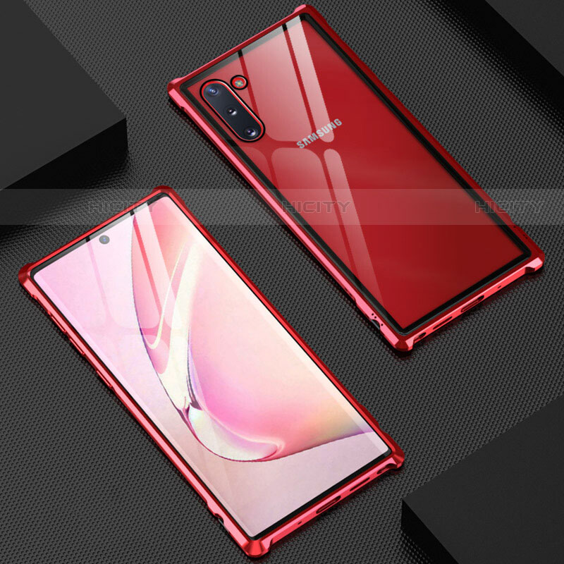 Coque Rebord Bumper Luxe Aluminum Metal Miroir 360 Degres Housse Etui Aimant M06 pour Samsung Galaxy Note 10 5G Rouge Plus