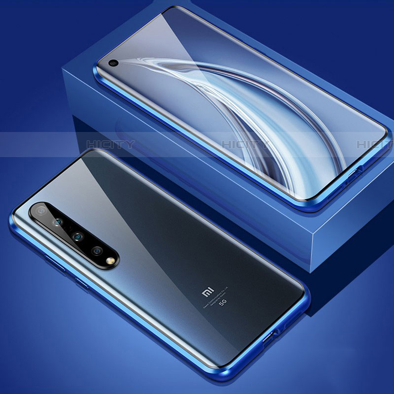 Coque Rebord Bumper Luxe Aluminum Metal Miroir 360 Degres Housse Etui Aimant M06 pour Xiaomi Mi 10 Bleu Plus