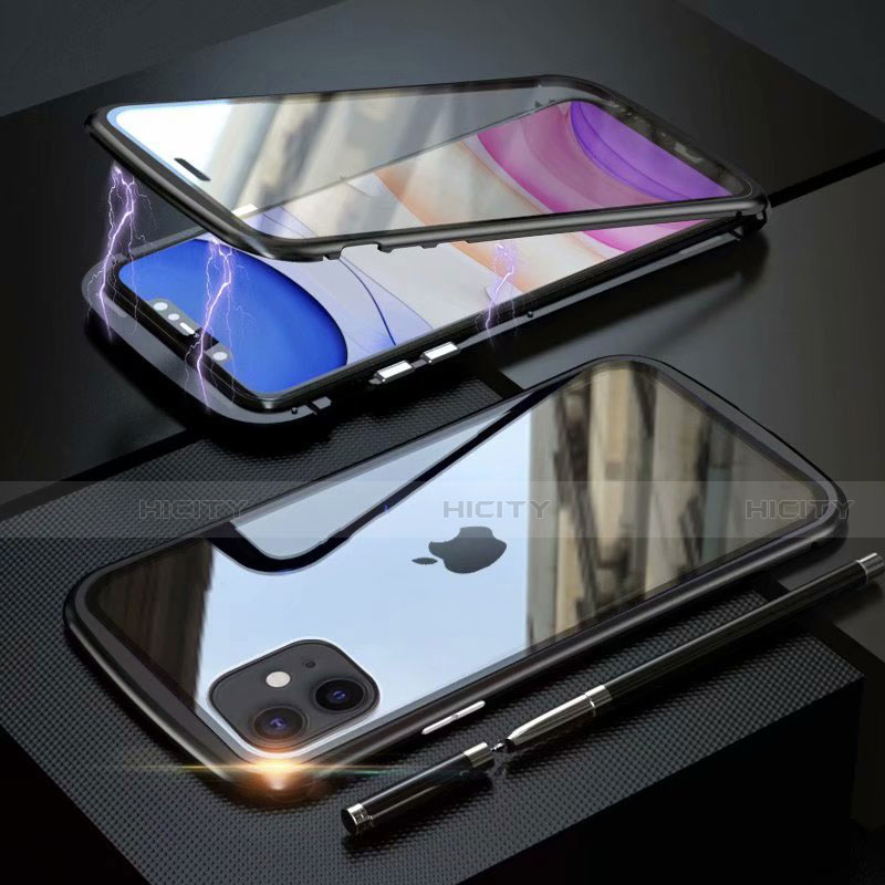 Coque Rebord Bumper Luxe Aluminum Metal Miroir 360 Degres Housse Etui Aimant M07 pour Apple iPhone 11 Noir Plus