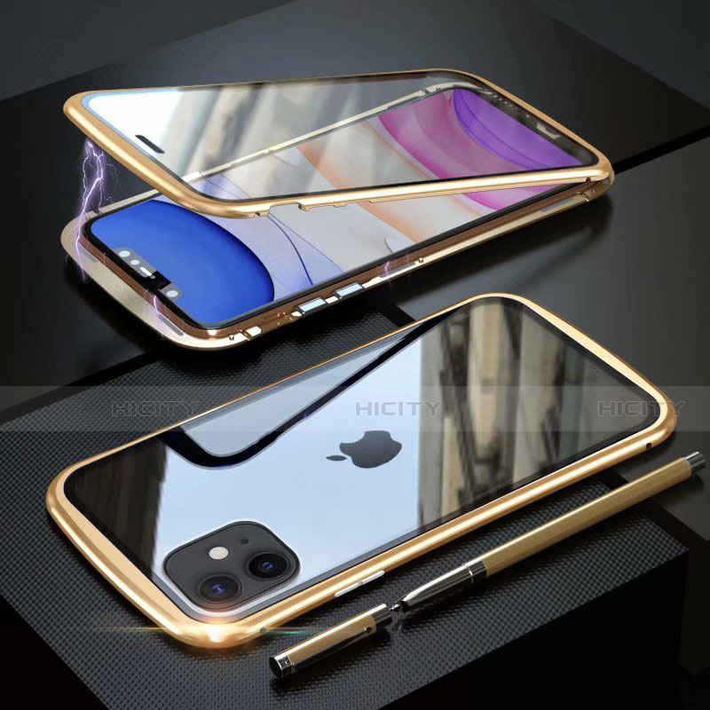 Coque Rebord Bumper Luxe Aluminum Metal Miroir 360 Degres Housse Etui Aimant M07 pour Apple iPhone 11 Or Plus