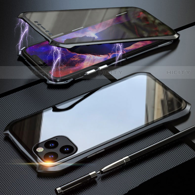 Coque Rebord Bumper Luxe Aluminum Metal Miroir 360 Degres Housse Etui Aimant M07 pour Apple iPhone 11 Pro Max Noir Plus