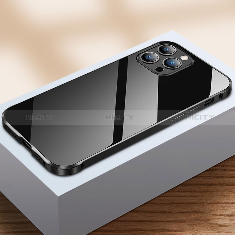Coque Rebord Bumper Luxe Aluminum Metal Miroir 360 Degres Housse Etui Aimant M07 pour Apple iPhone 14 Pro Noir Plus