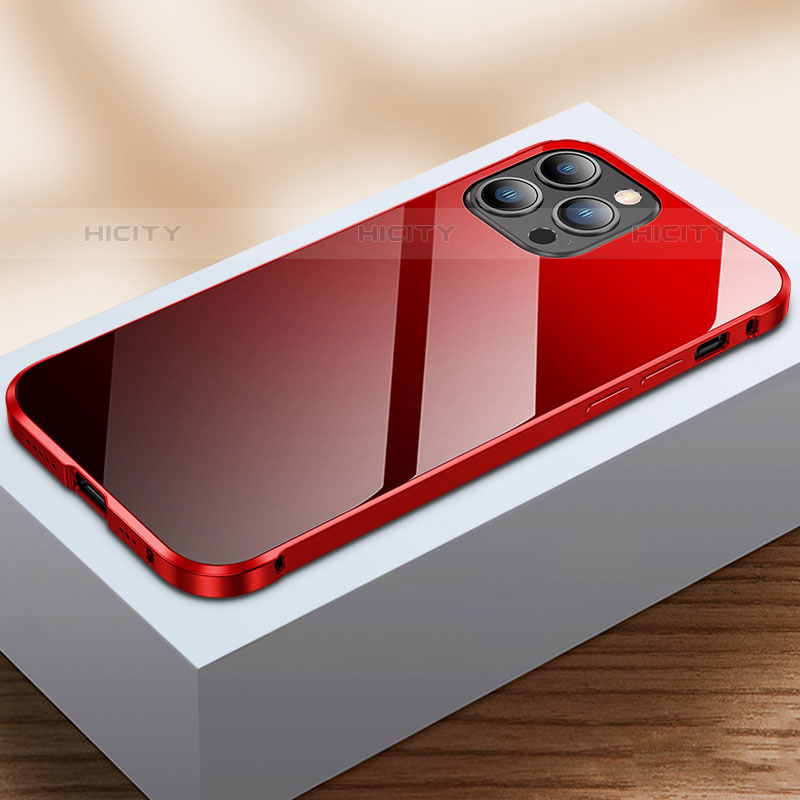 Coque Rebord Bumper Luxe Aluminum Metal Miroir 360 Degres Housse Etui Aimant M07 pour Apple iPhone 15 Pro Max Rouge et Noir Plus