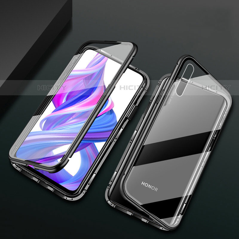 Coque Rebord Bumper Luxe Aluminum Metal Miroir 360 Degres Housse Etui Aimant M07 pour Huawei P Smart Pro (2019) Noir Plus