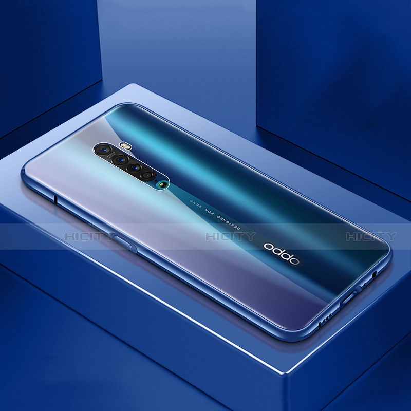 Coque Rebord Bumper Luxe Aluminum Metal Miroir 360 Degres Housse Etui Aimant M07 pour Oppo Reno2 Bleu Plus