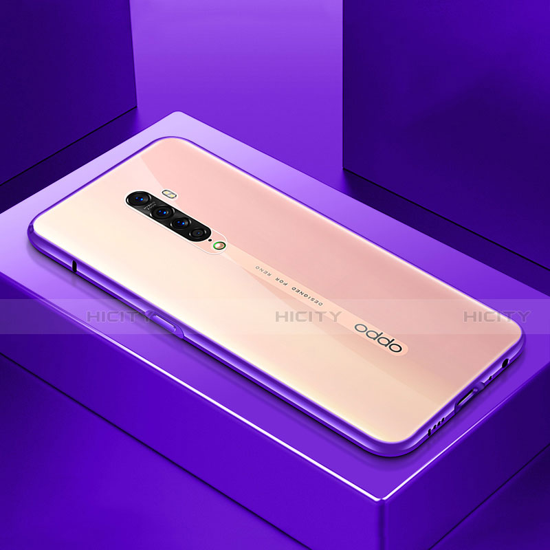 Coque Rebord Bumper Luxe Aluminum Metal Miroir 360 Degres Housse Etui Aimant M07 pour Oppo Reno2 Violet Plus