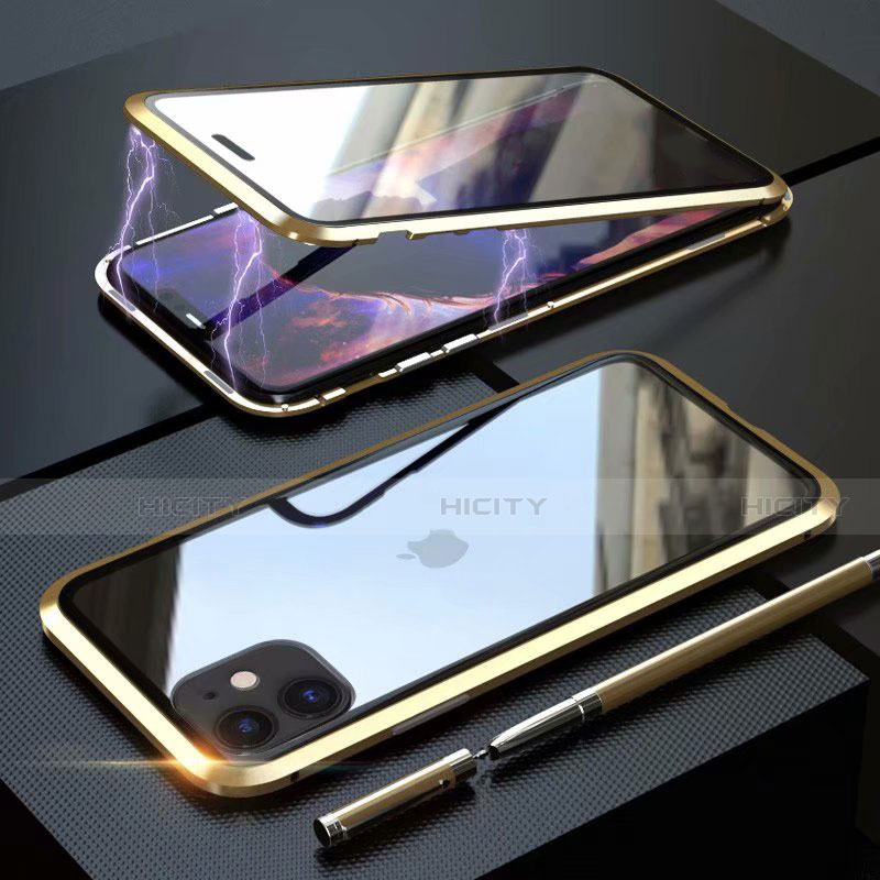 Coque Rebord Bumper Luxe Aluminum Metal Miroir 360 Degres Housse Etui Aimant M08 pour Apple iPhone 11 Or Plus