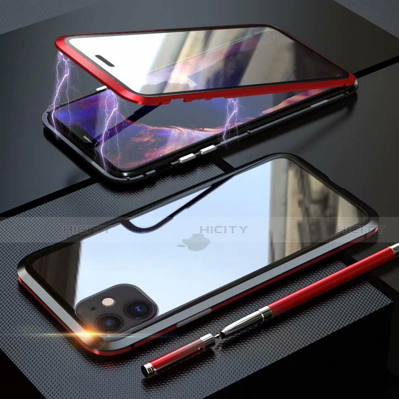 Coque Rebord Bumper Luxe Aluminum Metal Miroir 360 Degres Housse Etui Aimant M08 pour Apple iPhone 11 Rouge Plus