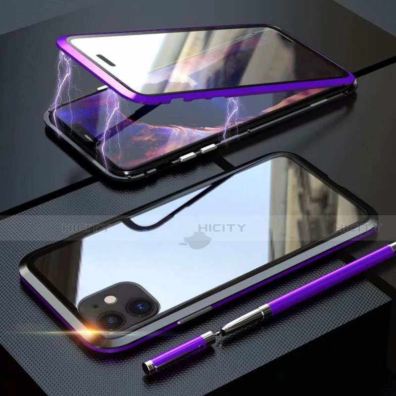 Coque Rebord Bumper Luxe Aluminum Metal Miroir 360 Degres Housse Etui Aimant M08 pour Apple iPhone 11 Violet Plus