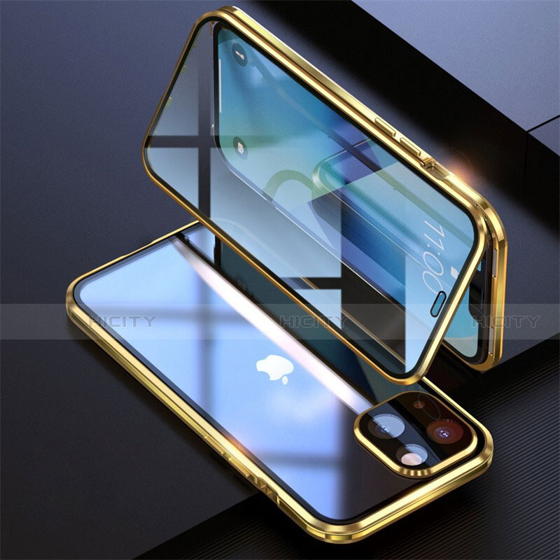 Coque Rebord Bumper Luxe Aluminum Metal Miroir 360 Degres Housse Etui Aimant M08 pour Apple iPhone 13 Or Plus