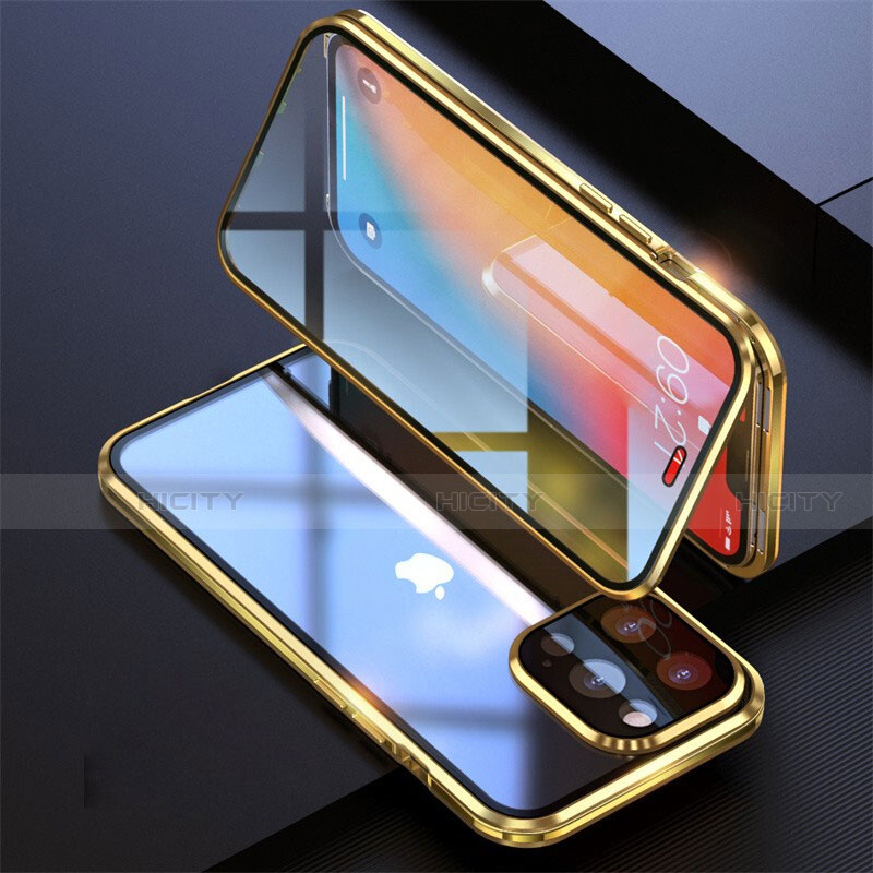 Coque Rebord Bumper Luxe Aluminum Metal Miroir 360 Degres Housse Etui Aimant M08 pour Apple iPhone 13 Pro Plus