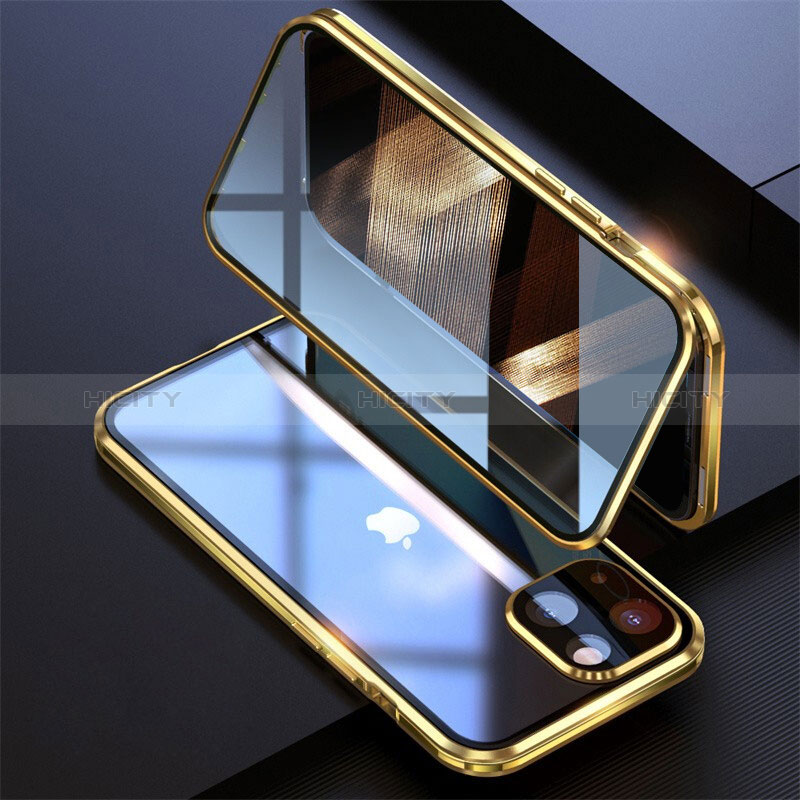 Coque Rebord Bumper Luxe Aluminum Metal Miroir 360 Degres Housse Etui Aimant M08 pour Apple iPhone 15 Or Plus