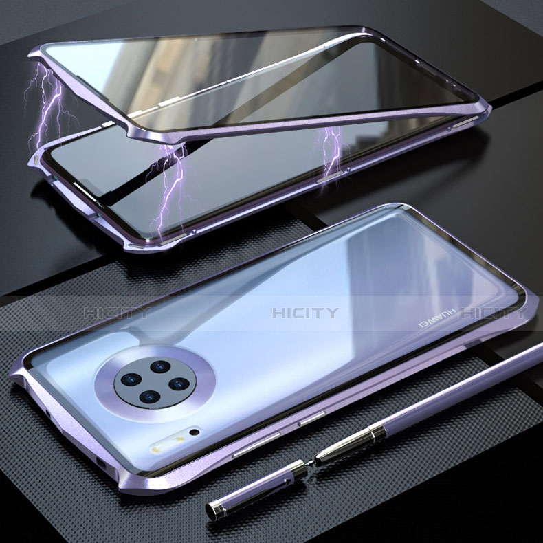 Coque Rebord Bumper Luxe Aluminum Metal Miroir 360 Degres Housse Etui Aimant M08 pour Huawei Mate 30 5G Violet Plus