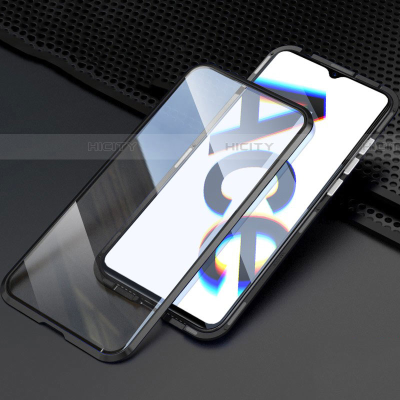 Coque Rebord Bumper Luxe Aluminum Metal Miroir 360 Degres Housse Etui Aimant M08 pour Realme X2 Pro Noir Plus