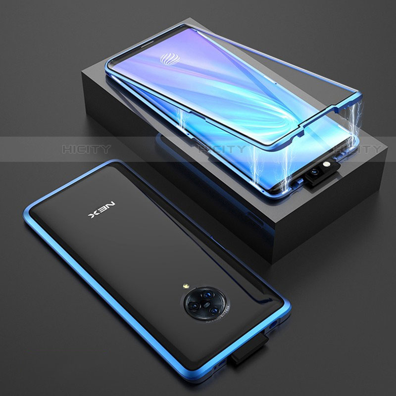 Coque Rebord Bumper Luxe Aluminum Metal Miroir 360 Degres Housse Etui Aimant M08 pour Vivo Nex 3 Bleu Plus