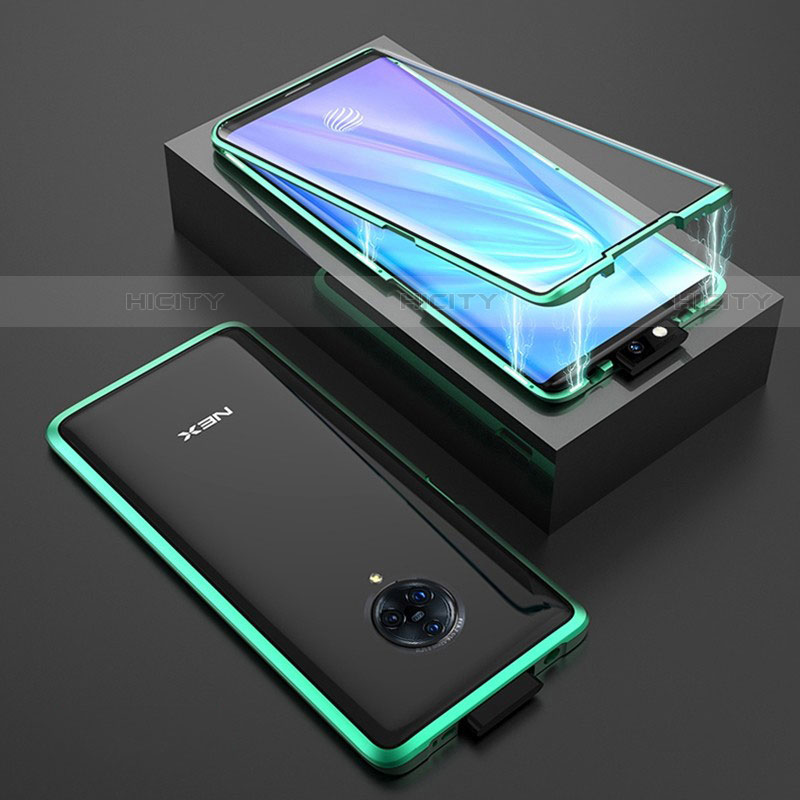 Coque Rebord Bumper Luxe Aluminum Metal Miroir 360 Degres Housse Etui Aimant M08 pour Vivo Nex 3 Vert Plus