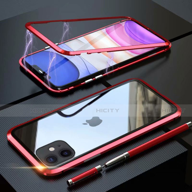 Coque Rebord Bumper Luxe Aluminum Metal Miroir 360 Degres Housse Etui Aimant M09 pour Apple iPhone 11 Rouge Plus