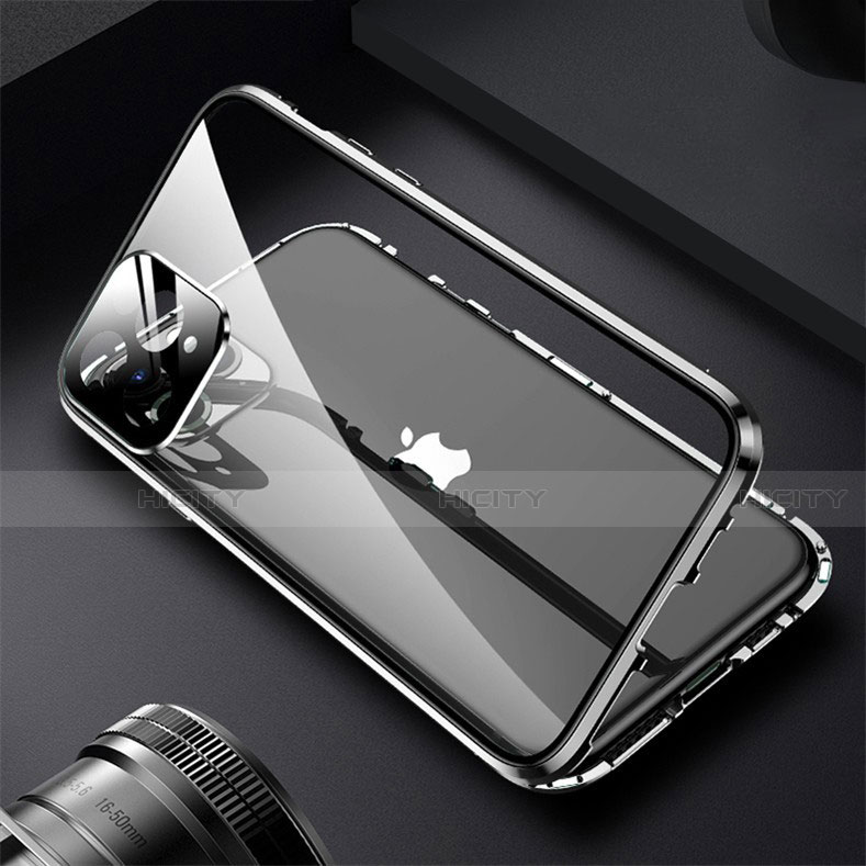 Coque Rebord Bumper Luxe Aluminum Metal Miroir 360 Degres Housse Etui Aimant M09 pour Apple iPhone 13 Pro Max Noir Plus