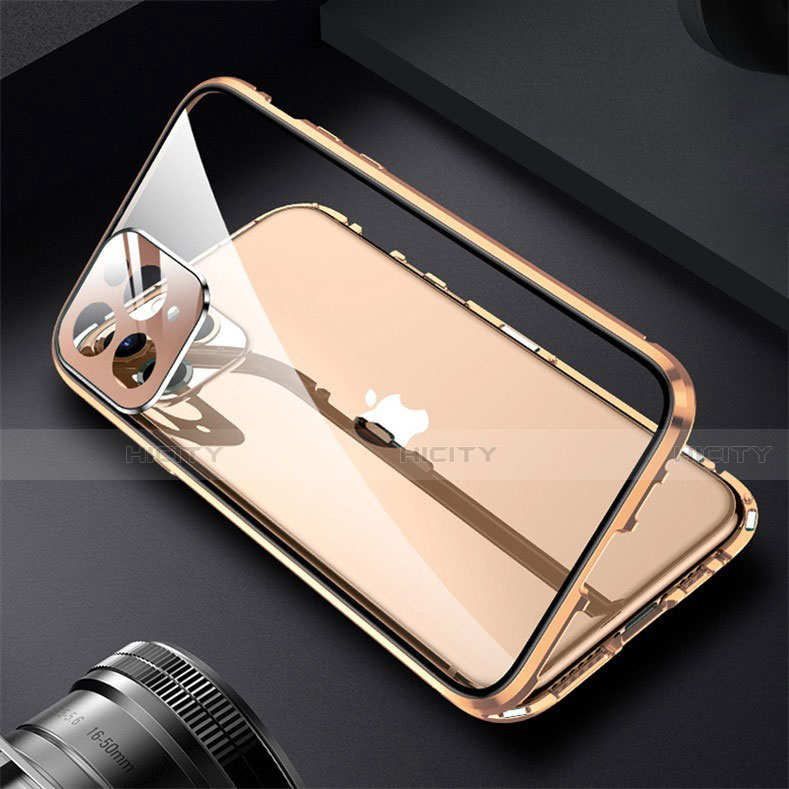 Coque Rebord Bumper Luxe Aluminum Metal Miroir 360 Degres Housse Etui Aimant M09 pour Apple iPhone 13 Pro Max Or Plus