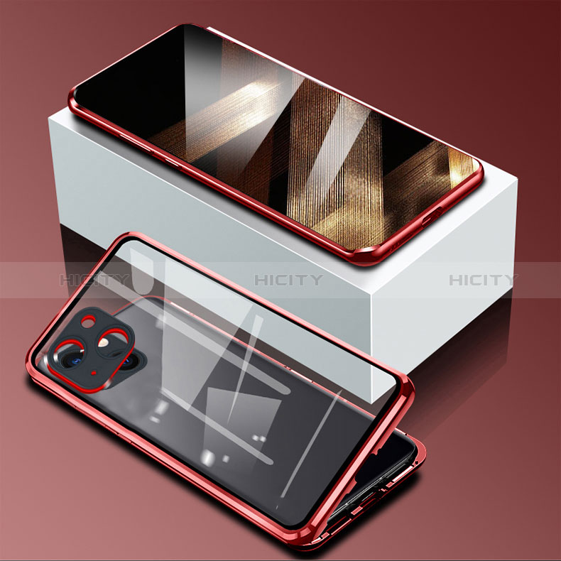 Coque Rebord Bumper Luxe Aluminum Metal Miroir 360 Degres Housse Etui Aimant M09 pour Apple iPhone 15 Plus Rouge Plus