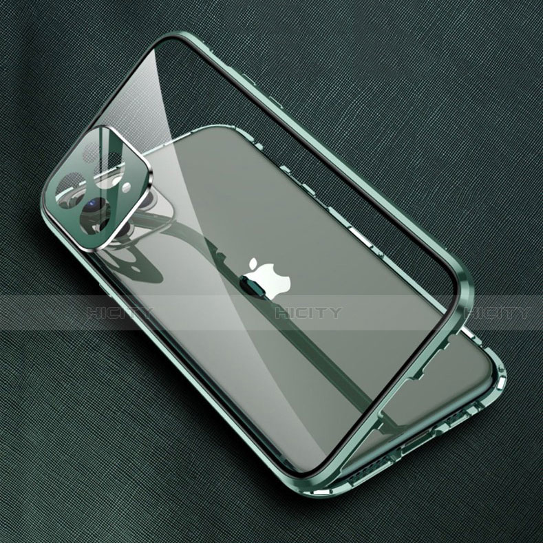 Coque Rebord Bumper Luxe Aluminum Metal Miroir 360 Degres Housse Etui Aimant M09 pour Apple iPhone 15 Pro Max Plus