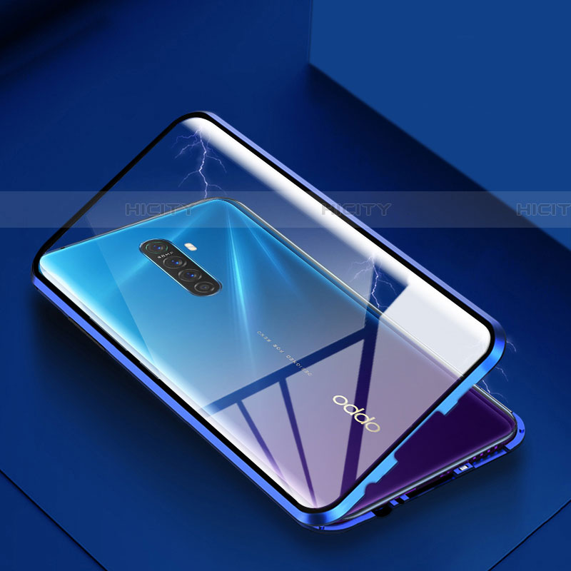 Coque Rebord Bumper Luxe Aluminum Metal Miroir 360 Degres Housse Etui Aimant M09 pour Oppo Reno Ace Bleu Plus