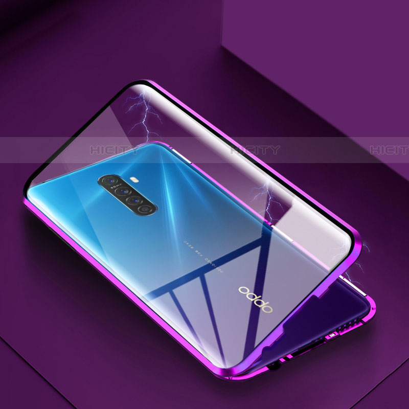 Coque Rebord Bumper Luxe Aluminum Metal Miroir 360 Degres Housse Etui Aimant M09 pour Realme X2 Pro Violet Plus