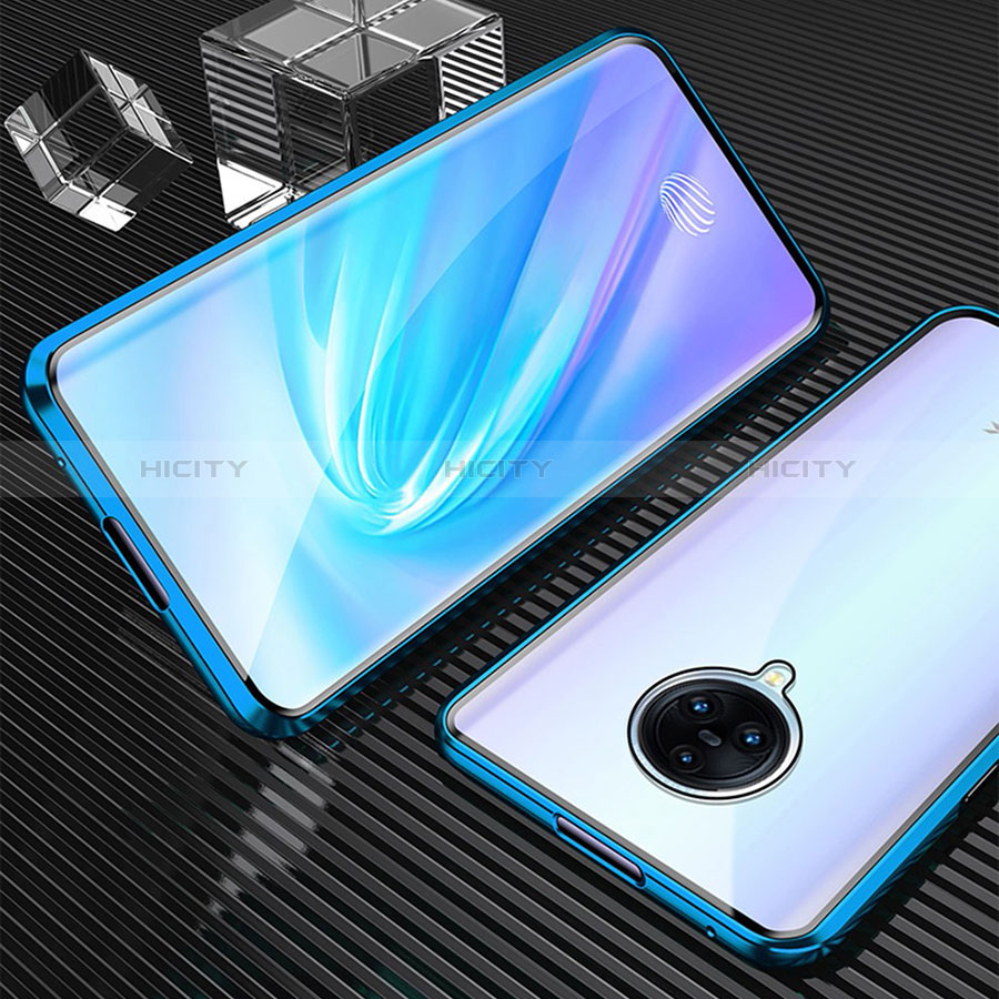 Coque Rebord Bumper Luxe Aluminum Metal Miroir 360 Degres Housse Etui Aimant M09 pour Vivo Nex 3 Bleu Plus