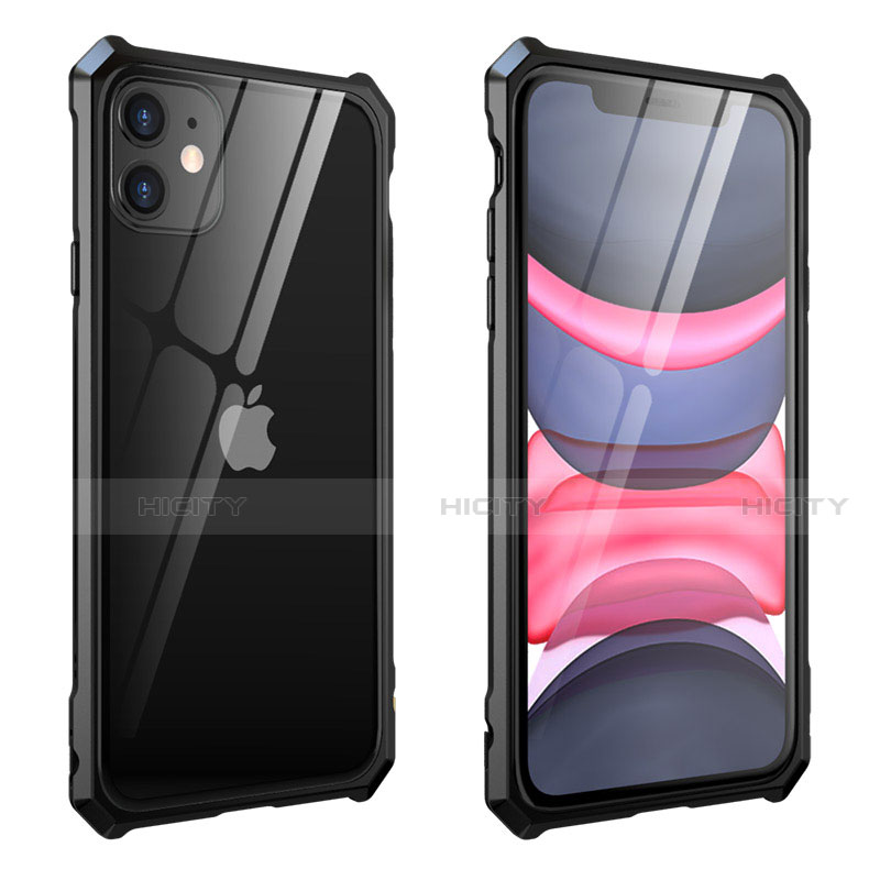 Coque Rebord Bumper Luxe Aluminum Metal Miroir 360 Degres Housse Etui Aimant M10 pour Apple iPhone 11 Noir Plus