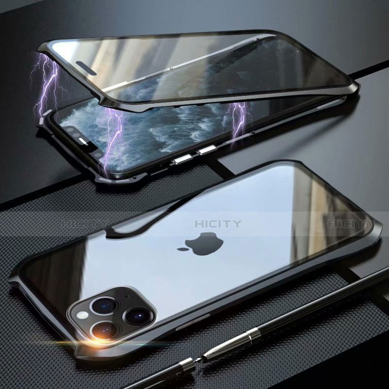 Coque Rebord Bumper Luxe Aluminum Metal Miroir 360 Degres Housse Etui Aimant M10 pour Apple iPhone 11 Pro Noir Plus
