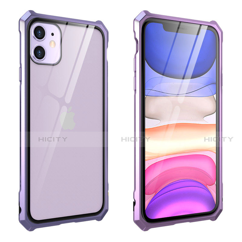 Coque Rebord Bumper Luxe Aluminum Metal Miroir 360 Degres Housse Etui Aimant M10 pour Apple iPhone 11 Violet Plus