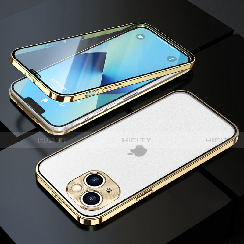 Coque Rebord Bumper Luxe Aluminum Metal Miroir 360 Degres Housse Etui Aimant M10 pour Apple iPhone 13 Mini Or Plus