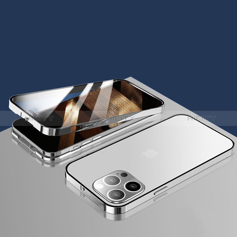 Coque Rebord Bumper Luxe Aluminum Metal Miroir 360 Degres Housse Etui Aimant M10 pour Apple iPhone 14 Pro Max Plus