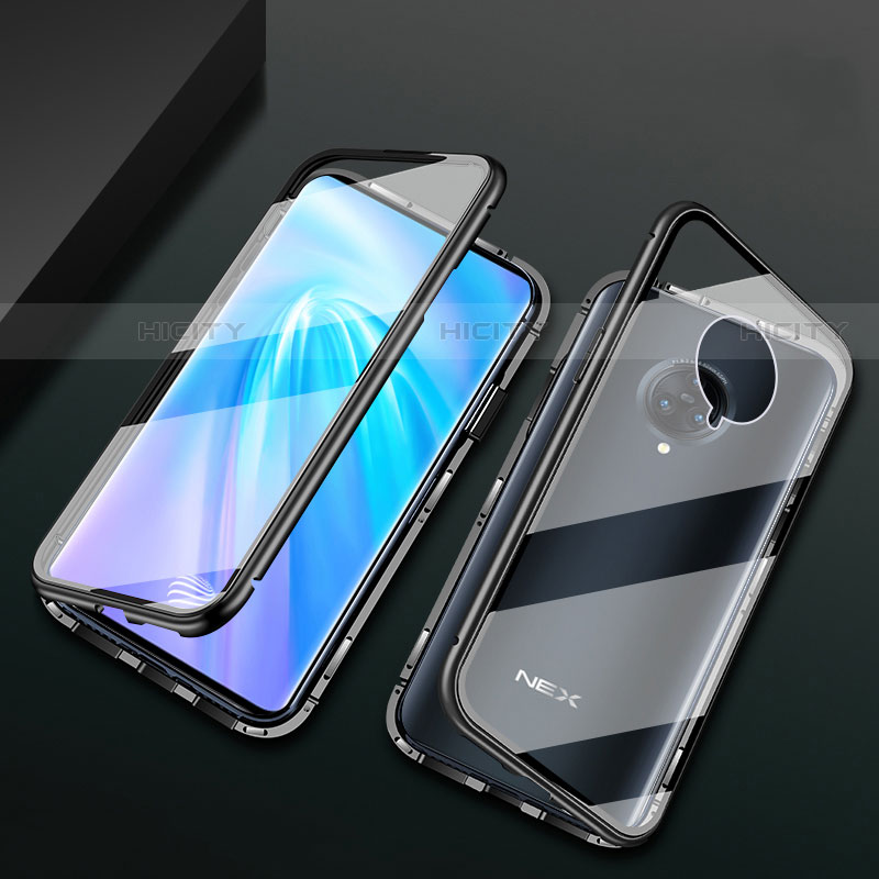 Coque Rebord Bumper Luxe Aluminum Metal Miroir 360 Degres Housse Etui Aimant M10 pour Vivo Nex 3 Noir Plus