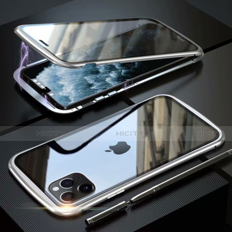 Coque Rebord Bumper Luxe Aluminum Metal Miroir 360 Degres Housse Etui Aimant M11 pour Apple iPhone 11 Pro Argent Plus