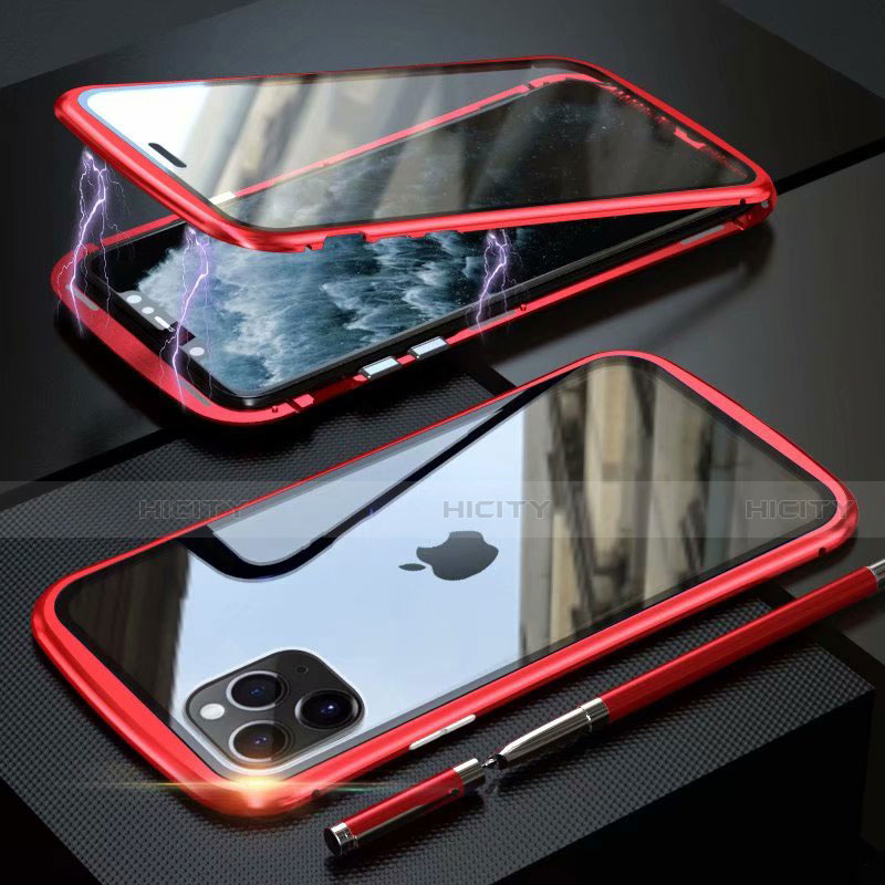 Coque Rebord Bumper Luxe Aluminum Metal Miroir 360 Degres Housse Etui Aimant M11 pour Apple iPhone 11 Pro Rouge Plus