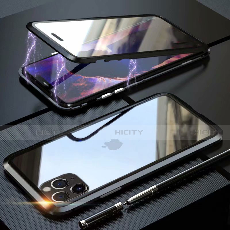 Coque Rebord Bumper Luxe Aluminum Metal Miroir 360 Degres Housse Etui Aimant M12 pour Apple iPhone 11 Pro Noir Plus