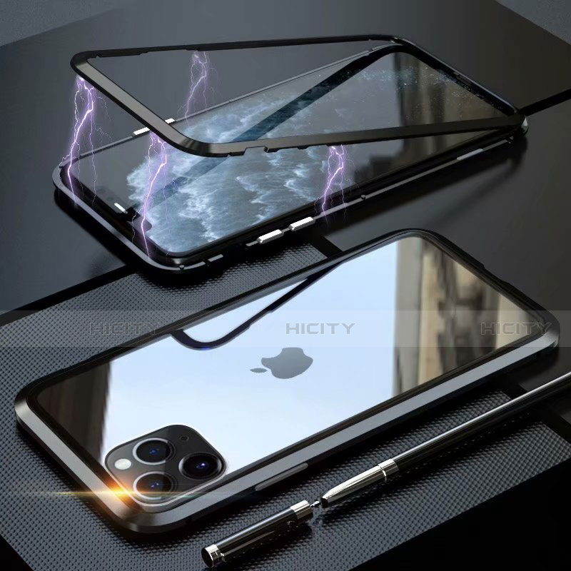 Coque Rebord Bumper Luxe Aluminum Metal Miroir 360 Degres Housse Etui Aimant M14 pour Apple iPhone 11 Pro Noir Plus