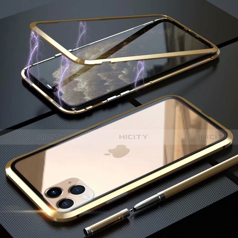 Coque Rebord Bumper Luxe Aluminum Metal Miroir 360 Degres Housse Etui Aimant M14 pour Apple iPhone 11 Pro Or Plus